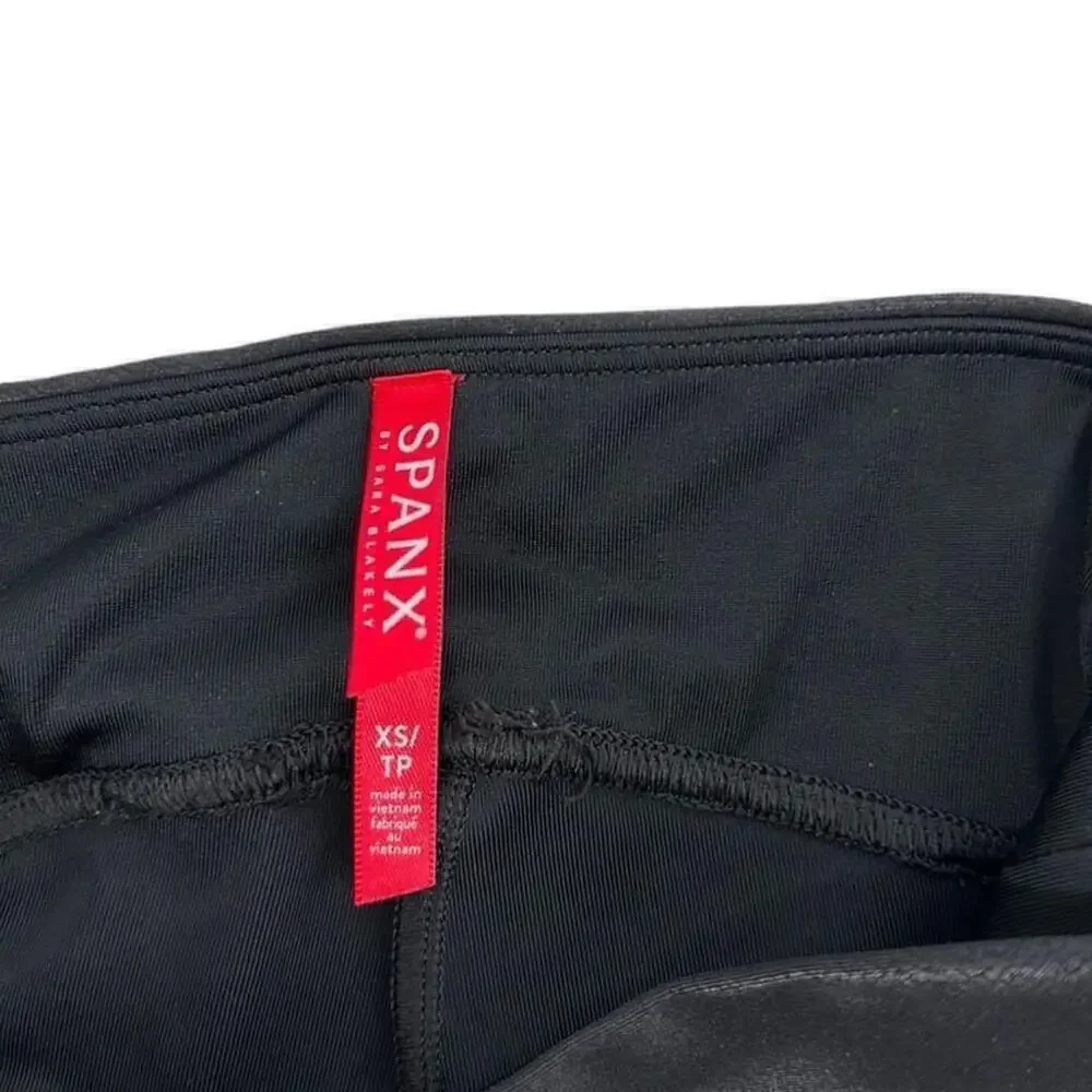 Spanx high waisted faux leather quilted leggings flattering casual event sz xs